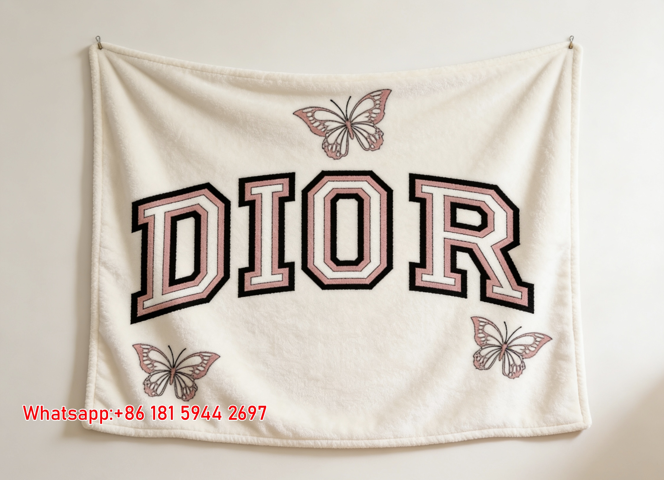 Dior Pink Butterfly Flannel Throw Blanket D188